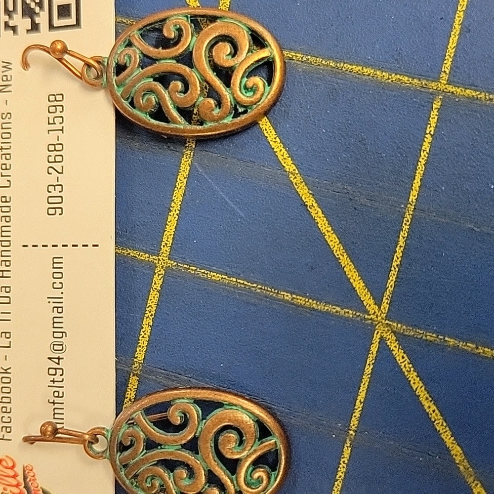 Turquoise Aged Copper Oval Earrings